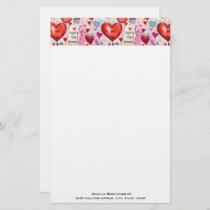 Whimsical Hearts and Love Letters Pattern Stationery