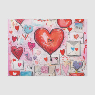 Whimsical Hearts and Love Letters Pattern Tissue Paper
