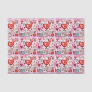 Whimsical Hearts and Love Letters Pattern Tissue Paper