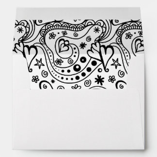 Whimsical Hearts and Love Sketch Doodle Pattern Envelopes