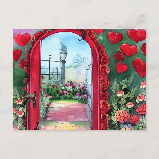 Whimsical Hearts Archway Valentine's Day Postcard (Front)