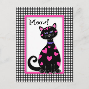 Whimsical Hearts Cat - Meow Postcard