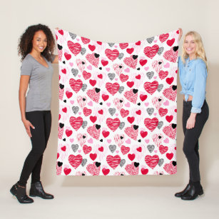 Whimsical Hearts Pattern Red And White Valentine's Fleece Blanket