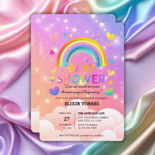 Whimsical Hearts & Rainbows Baby Shower Invitation