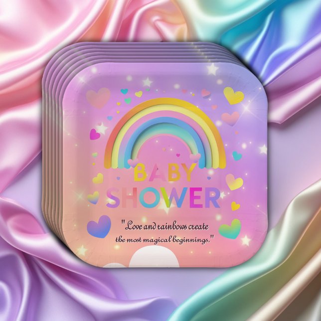 Whimsical Hearts & Rainbows Baby Shower Paper Plate (Creator Uploaded)