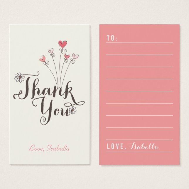 Whimsical Hearts Thank You Script DIY Gift Tag (Front & Back)