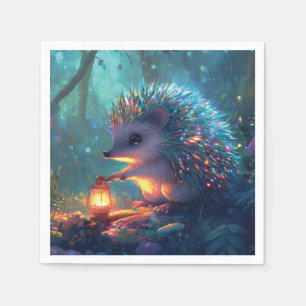 Whimsical Hedgehog and Lantern in Enchanted Forest Napkin