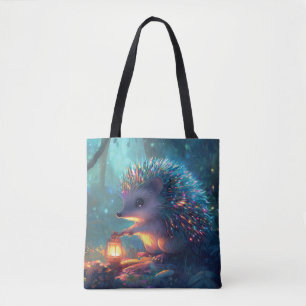 Whimsical Hedgehog and Lantern in Enchanted Forest Tote Bag