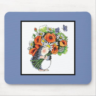 Whimsical Hedgehog and Poppies Mouse Mat