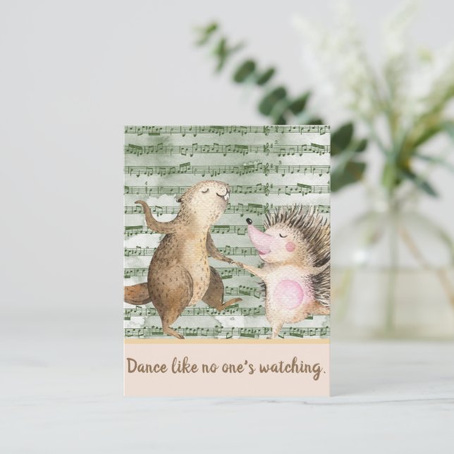 Whimsical Hedgehog & Beaver Dance   Postcard (Standing Front)