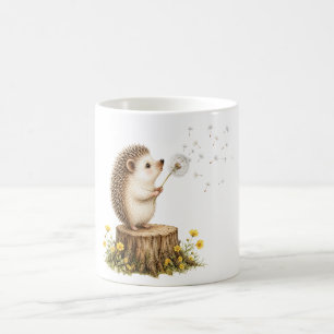 Whimsical Hedgehog Blowing a Dandelion Coffee Mug