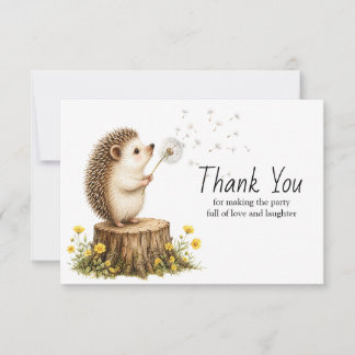 Whimsical Hedgehog Blowing a Dandelion Thank You Card