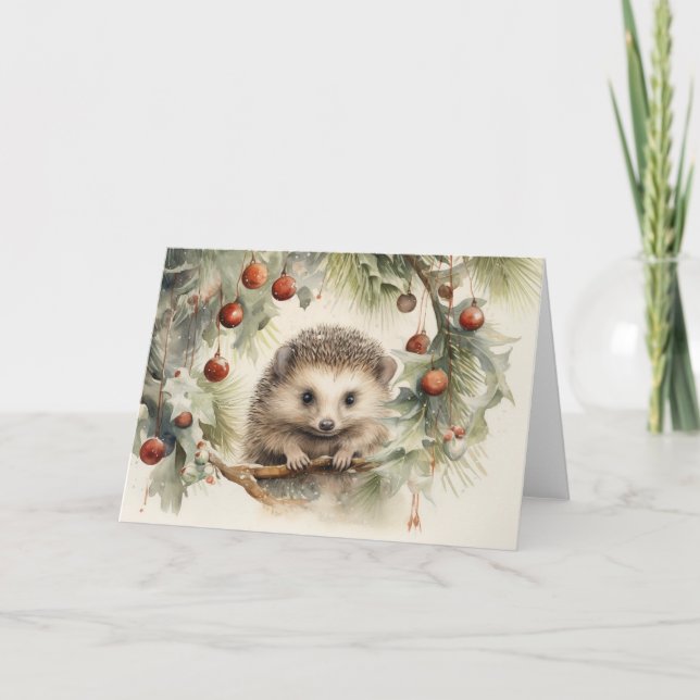 Whimsical Hedgehog Christmas Card  (Front)