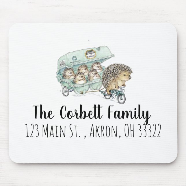 Whimsical Hedgehog Family Customisable Mouse Mat (Front)