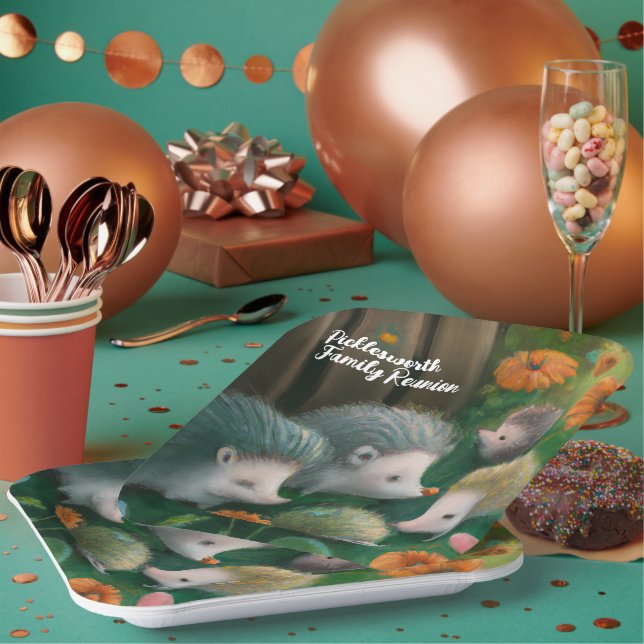 Whimsical Hedgehog Family Picnicking in the Garden Paper Plate (Multi)