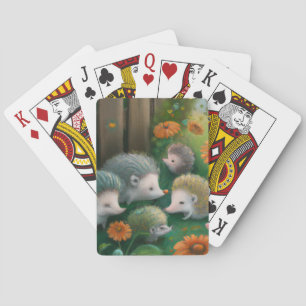 Whimsical Hedgehog Family Picnicking in the Garden Playing Cards