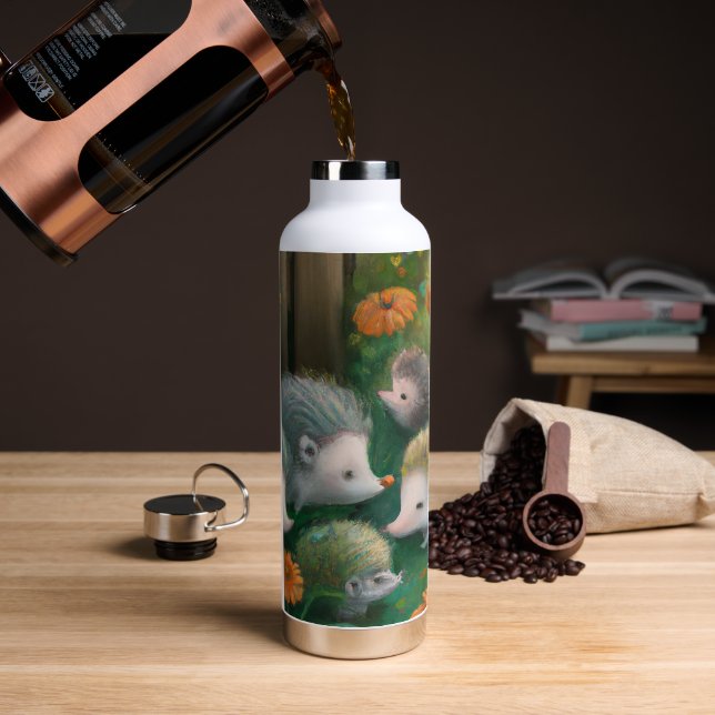 Whimsical Hedgehog Family Picnicking in the Garden Water Bottle (Coffee)