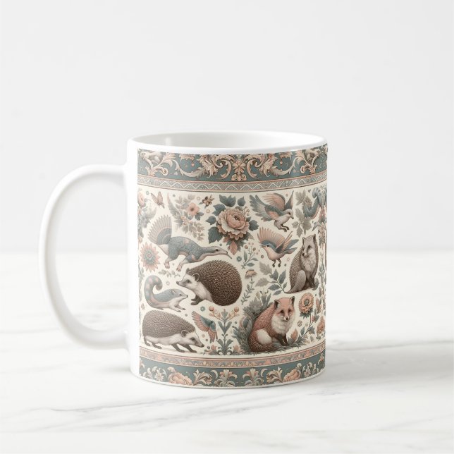 Whimsical Hedgehog Haven: Victorian Floral  Coffee Mug (Left)