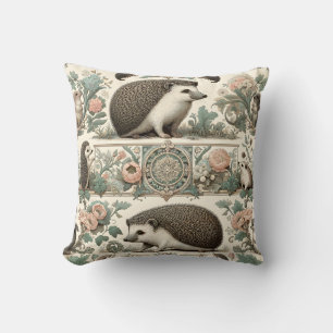 Whimsical Hedgehog Haven: Victorian Floral Cushion