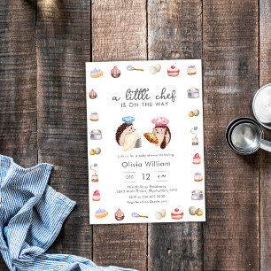 Whimsical Hedgehog Little Chef Baker Baby Shower Invitation