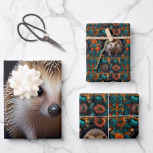 Whimsical Hedgehog Wrapping Paper Sheet