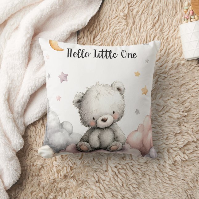 Whimsical "Hello Little One" Teddy Bear Cushion (Blanket)