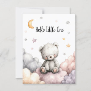Whimsical "Hello Little One" Teddy Bear Postcard