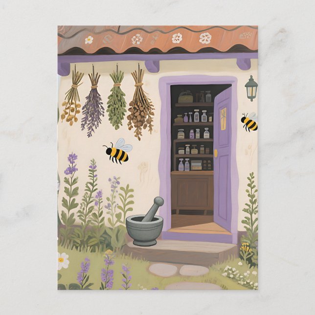 Whimsical Herb Cottage Garden Postcard (Front)