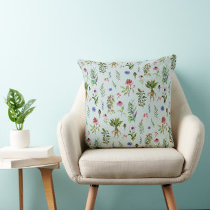 Whimsical Herbs on Mint Green Cushion