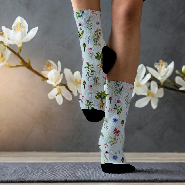 Whimsical Herbs on Mint Socks (Creator Uploaded)