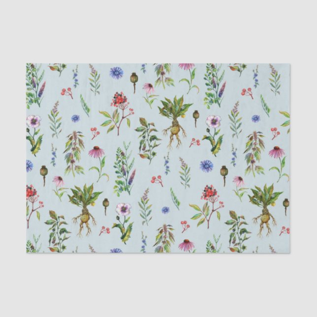 Whimsical Herbs on mint Tissue Paper (Front)