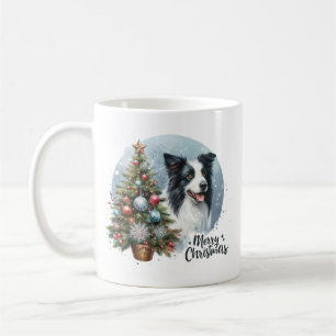 Whimsical Herding Border Collie Dog Merry Xmas Coffee Mug