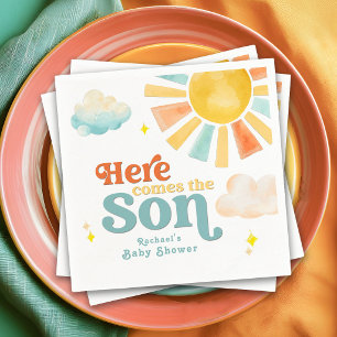 Whimsical Here Comes the Son Sunshine Baby Shower Napkin