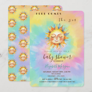 Whimsical Here Comes The Sun Tie Dye Baby Shower   Invitation