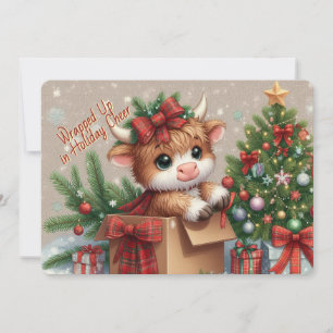 Whimsical Highland Cow Christmas Card