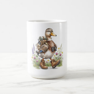 Whimsical Hiking Duck Illustration with Backpack Coffee Mug