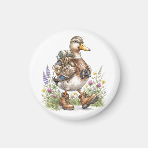 Whimsical Hiking Duck Illustration with Backpack Magnet