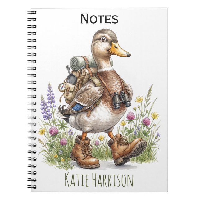 Whimsical Hiking Duck Illustration with Backpack  Notebook (Front)