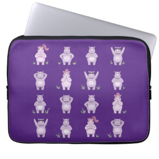 Whimsical Hippo Characters – hippos in love Laptop Sleeve