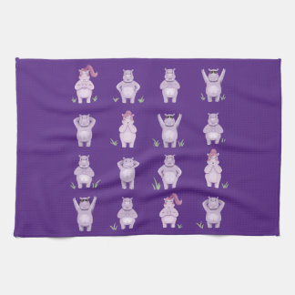 Whimsical Hippo Characters – hippos in love Tea Towel