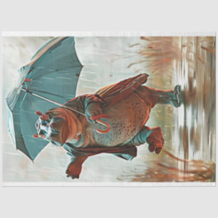 Whimsical Hippo Dancing in Rain Decoupage  Tissue Paper