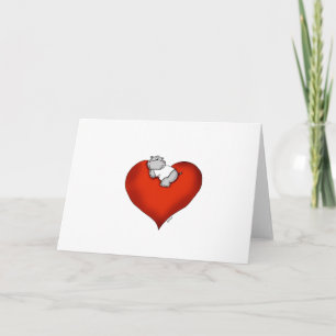 Whimsical Hippo on Heart Holiday Card