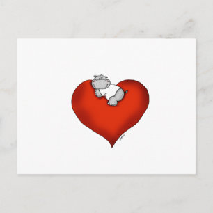 Whimsical Hippo on Heart Postcard