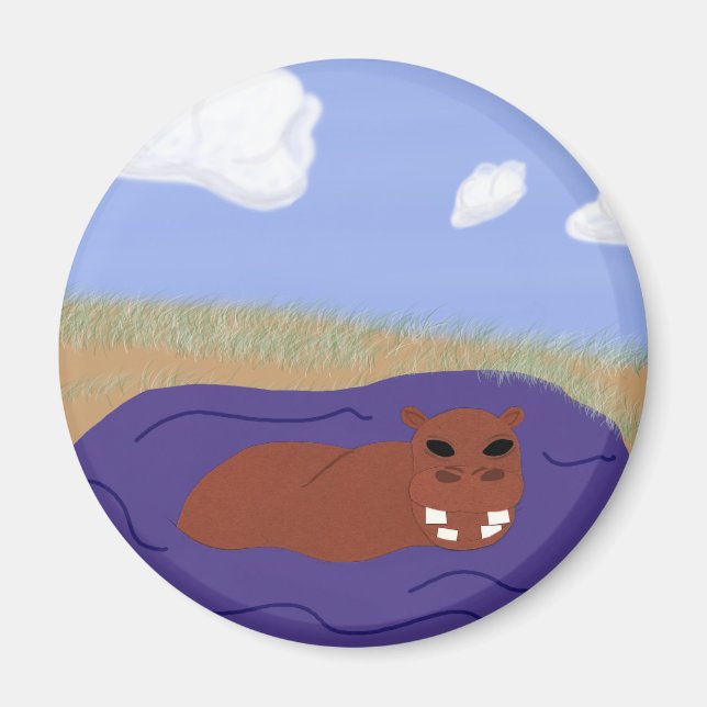 Whimsical Hippopotamus in Pond Magnet (Front)