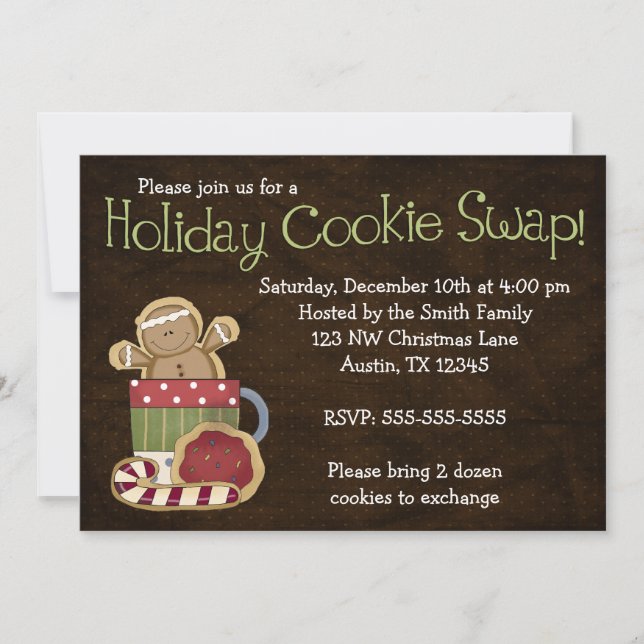 Whimsical Holiday Cookie Swap Invitations (Front)