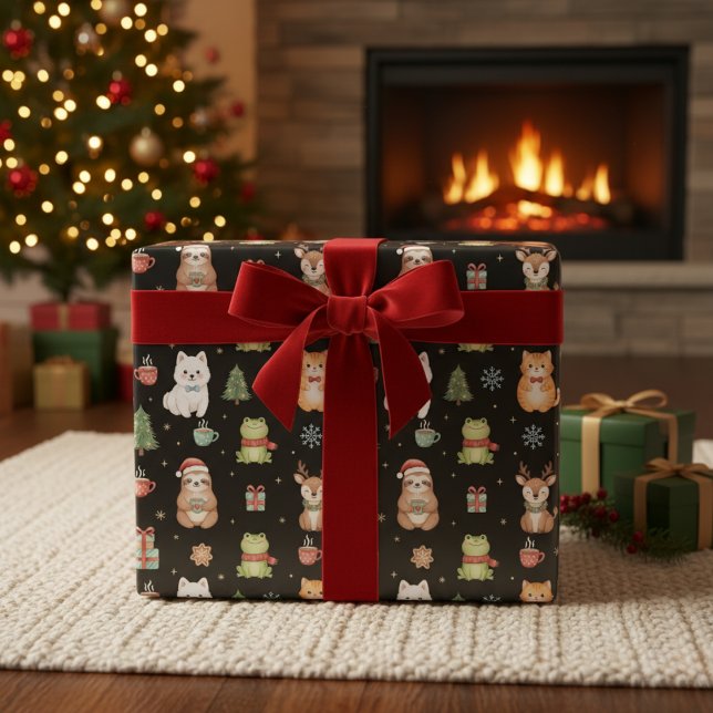 Whimsical Holiday Critters Festive Gift Wrap (Festive Little Friends)