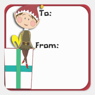 Whimsical Holiday Elf Gift Tag Sticker