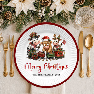 Whimsical Holiday funny cow playful christmas pape Paper Plate