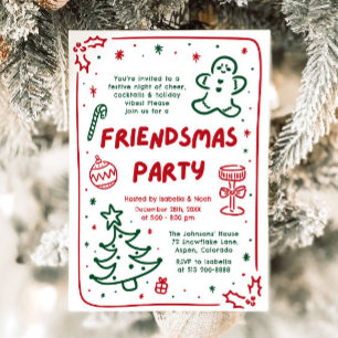 Whimsical Holiday Hand Drawn Friendsmas Party Invitation