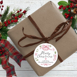 Whimsical Holiday Icons with Red Green Design  Classic Round Sticker